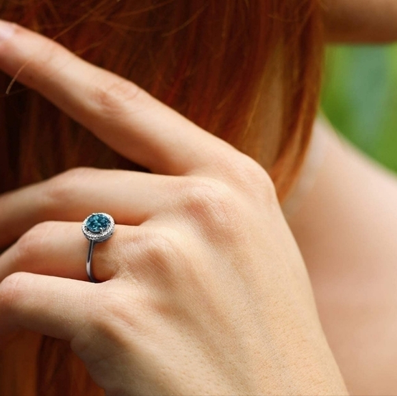 Jewelry - 1.86ct Diamond London Blue Topaz Halo Ring 925 Wedding Band Anniversary Gift